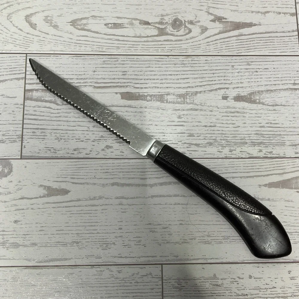 Ginsu Serrated Utility Knife Stainless Steel Black Handle Made in USA 8 Inch